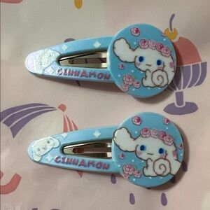 Cinnamon Light Blue Hair Clips with Pink Rose Accents